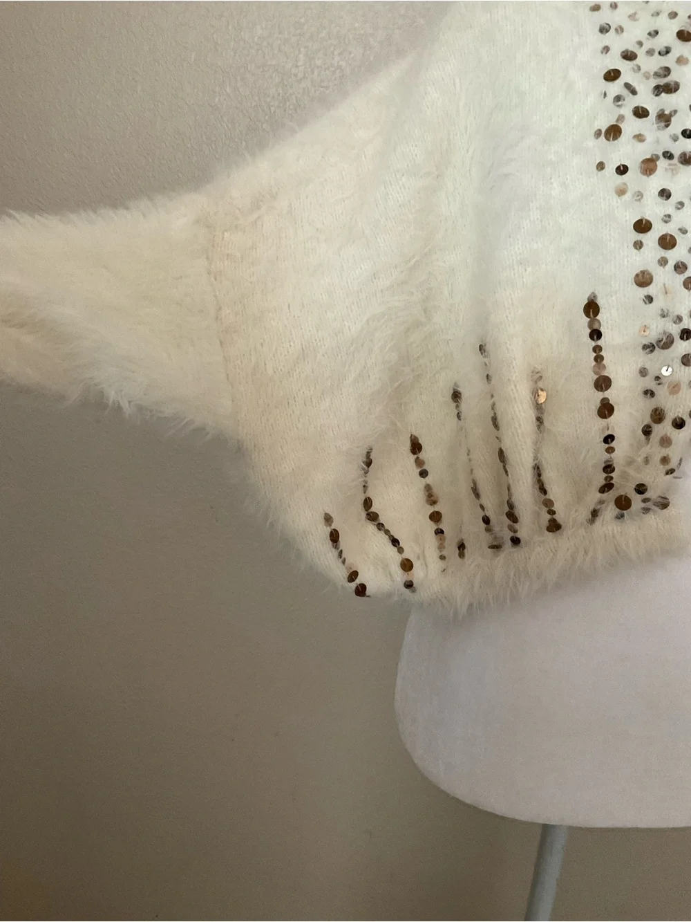 Free People White Fuzzy‎ Cropped Jacket with Sequin Embellishment women size m